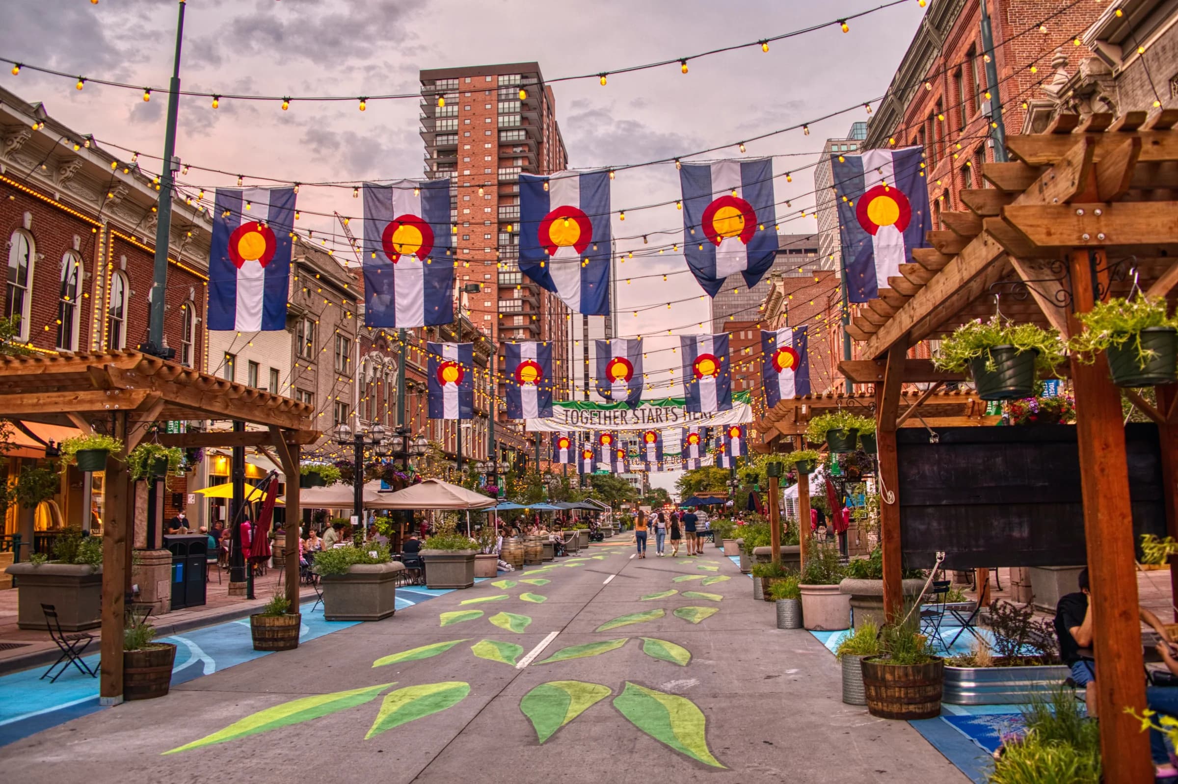 Larimer Square storefronts and street in downtown Denver